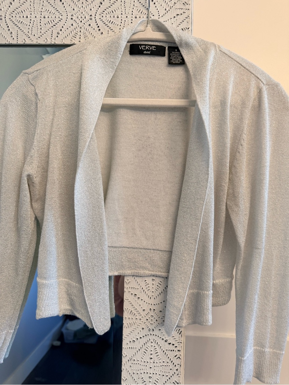 Verve Ami Silver Metallic Open-Front Cardigan